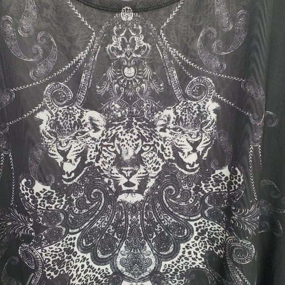 Rock & Republic Size XL Shirt Sheer Mesh Cheetah Head Print Long Sleeve Pullover - Picture 7 of 9